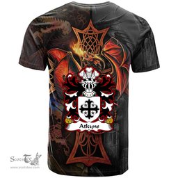 ScotsTee Shop Welsh Atkyns of Cardigan Coat of Arms Family Crest Wales T Shirt Celtic Cross and Dragon With Sword T Shirt