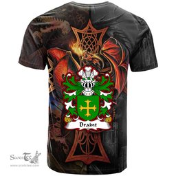 ScotsTee Shop Welsh Braint HIR of Denbighshire Coat of Arms Family Crest Wales T Shirt Celtic Cross and Dragon With Sword T Shirt