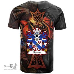 ScotsTee Shop Welsh Barret Coat of Arms Family Crest Wales T Shirt Celtic Cross and Dragon With Sword T Shirt