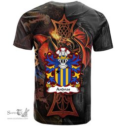 ScotsTee Shop Welsh Andros or Andrews Coat of Arms Family Crest Wales T Shirt Celtic Cross and Dragon With Sword T Shirt