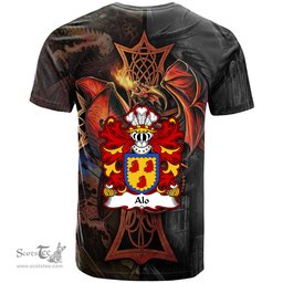 ScotsTee Shop Welsh Alo ab Ithel King of Gwent Coat of Arms Family Crest Wales T Shirt Celtic Cross and Dragon With Sword T Shirt