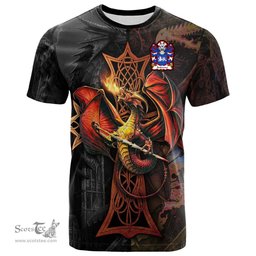ScotsTee Shop Welsh Andrewe of Herefordshire Coat of Arms Family Crest Wales T Shirt Celtic Cross and Dragon With Sword T Shirt