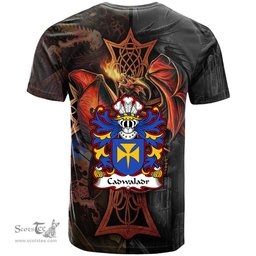 ScotsTee Shop Welsh Cadwaladr FENDIGAID King of Gwynedd Coat of Arms Family Crest Wales T Shirt Celtic Cross and Dragon With Sword T Shirt
