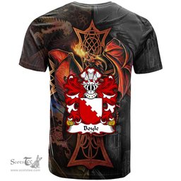 ScotsTee Shop Welsh Boyle Herefordshire m. Hywel Gwyn Coat of Arms Family Crest Wales T Shirt Celtic Cross and Dragon With Sword T Shirt
