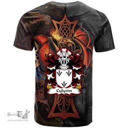 ScotsTee Shop Welsh Cylynin of Powys Coat of Arms Family Crest Wales T Shirt Celtic Cross and Dragon With Sword T Shirt