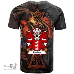 ScotsTee Shop Welsh Foulkes of Ereifiad Denbighshire Coat of Arms Family Crest Wales T Shirt Celtic Cross and Dragon With Sword T Shirt