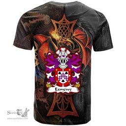 ScotsTee Shop Welsh Exmewe of Ruthin Denbighshire Coat of Arms Family Crest Wales T Shirt Celtic Cross and Dragon With Sword T Shirt