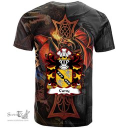 ScotsTee Shop Welsh Cuny of Welston Pembrokeshire Coat of Arms Family Crest Wales T Shirt Celtic Cross and Dragon With Sword T Shirt