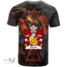 ScotsTee Shop Welsh Dutton of Dutton of Cheshire Coat of Arms Family Crest Wales T Shirt Celtic Cross and Dragon With Sword T Shirt