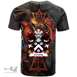 ScotsTee Shop Welsh Ceredig Lord of Ceredigion Coat of Arms Family Crest Wales T Shirt Celtic Cross and Dragon With Sword T Shirt