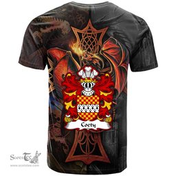 ScotsTee Shop Welsh Coety Lords of Coety Glamorganshire Coat of Arms Family Crest Wales T Shirt Celtic Cross and Dragon With Sword T Shirt