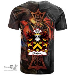 ScotsTee Shop Welsh Chaloner of Denbighshire Coat of Arms Family Crest Wales T Shirt Celtic Cross and Dragon With Sword T Shirt