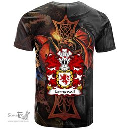 ScotsTee Shop Welsh Cornewall Barons of Burford Coat of Arms Family Crest Wales T Shirt Celtic Cross and Dragon With Sword T Shirt