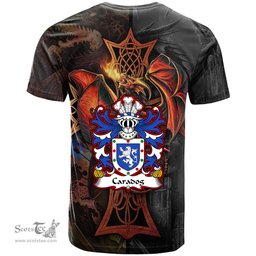 ScotsTee Shop Welsh Caradog FREICHFRAS Earl of Hereford Coat of Arms Family Crest Wales T Shirt Celtic Cross and Dragon With Sword T Shirt