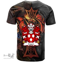 ScotsTee Shop Welsh Cogan of Cogan Glamorgan Coat of Arms Family Crest Wales T Shirt Celtic Cross and Dragon With Sword T Shirt