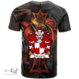 ScotsTee Shop Welsh Fitzwarin Lords of Whittington Coat of Arms Family Crest Wales T Shirt Celtic Cross and Dragon With Sword T Shirt