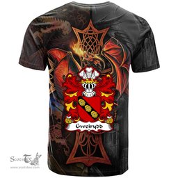 ScotsTee Shop Welsh Gweirydd AP RHYS GOCH Anglesey Coat of Arms Family Crest Wales T Shirt Celtic Cross and Dragon With Sword T Shirt
