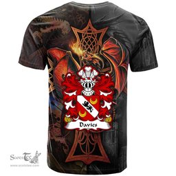 ScotsTee Shop Welsh Davies of Chester Coat of Arms Family Crest Wales T Shirt Celtic Cross and Dragon With Sword T Shirt