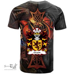 ScotsTee Shop Welsh Grant of Llwyn y grant Glamorgan Coat of Arms Family Crest Wales T Shirt Celtic Cross and Dragon With Sword T Shirt