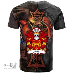ScotsTee Shop Welsh Griffin of Penrith anglicized form of Gruffudd Coat of Arms Family Crest Wales T Shirt Celtic Cross and Dragon With Sword T Shirt