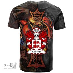 ScotsTee Shop Welsh Camber AP BRUTUS Coat of Arms Family Crest Wales T Shirt Celtic Cross and Dragon With Sword T Shirt