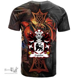 ScotsTee Shop Welsh Cydifor FAWR Coat of Arms Family Crest Wales T Shirt Celtic Cross and Dragon With Sword T Shirt