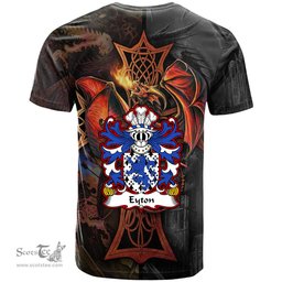 ScotsTee Shop Welsh Eyton of Denbighshire Coat of Arms Family Crest Wales T Shirt Celtic Cross and Dragon With Sword T Shirt
