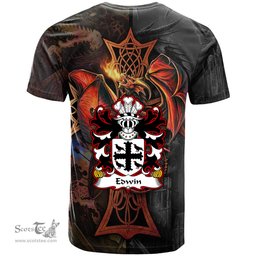 ScotsTee Shop Welsh Edwin AP GRONWY King of Tegeingl Coat of Arms Family Crest Wales T Shirt Celtic Cross and Dragon With Sword T Shirt