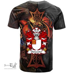 ScotsTee Shop Welsh Gloucester mother was heiress to Fitzhamon Coat of Arms Family Crest Wales T Shirt Celtic Cross and Dragon With Sword T Shirt