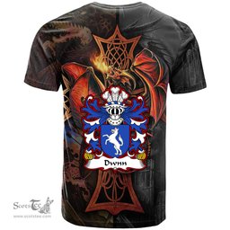 ScotsTee Shop Welsh Dwnn DON of Croesallgwn Carmarthenshire Coat of Arms Family Crest Wales T Shirt Celtic Cross and Dragon With Sword T Shirt