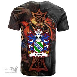 ScotsTee Shop Welsh Evans of Chester Coat of Arms Family Crest Wales T Shirt Celtic Cross and Dragon With Sword T Shirt