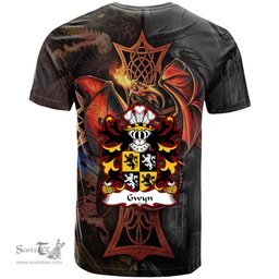 ScotsTee Shop Welsh Gwyn Sir John of Trewyn Coat of Arms Family Crest Wales T Shirt Celtic Cross and Dragon With Sword T Shirt