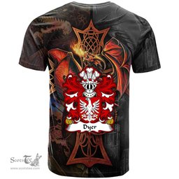 ScotsTee Shop Welsh Dyer of Pembrokeshire Coat of Arms Family Crest Wales T Shirt Celtic Cross and Dragon With Sword T Shirt