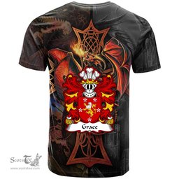ScotsTee Shop Welsh Grace of Glamorgan Coat of Arms Family Crest Wales T Shirt Celtic Cross and Dragon With Sword T Shirt