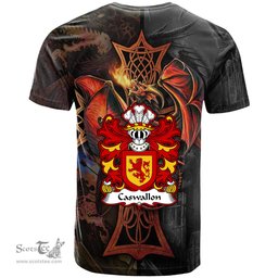 ScotsTee Shop Welsh Caswallon Coat of Arms Family Crest Wales T Shirt Celtic Cross and Dragon With Sword T Shirt
