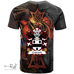 ScotsTee Shop Welsh Caprach Lord of Trecaprach Gwent Coat of Arms Family Crest Wales T Shirt Celtic Cross and Dragon With Sword T Shirt