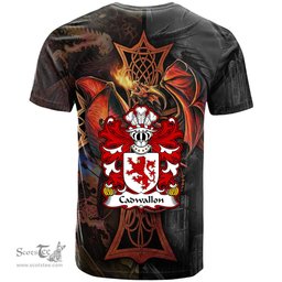 ScotsTee Shop Welsh Cadwallon AP MADOG Coat of Arms Family Crest Wales T Shirt Celtic Cross and Dragon With Sword T Shirt
