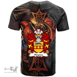 ScotsTee Shop Welsh Heynes of Stretton Shropshire ap John Heynes Coat of Arms Family Crest Wales T Shirt Celtic Cross and Dragon With Sword T Shirt