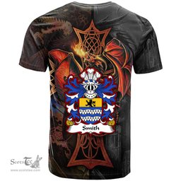 ScotsTee Shop Welsh Smith of Denbighshire Coat of Arms Family Crest Wales T Shirt Celtic Cross and Dragon With Sword T Shirt