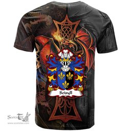 ScotsTee Shop Welsh Seisyll AP DYFNWAL Coat of Arms Family Crest Wales T Shirt Celtic Cross and Dragon With Sword T Shirt