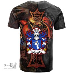 ScotsTee Shop Welsh Kydwelly Sir Morgan Chancellor of Glamorgan Coat of Arms Family Crest Wales T Shirt Celtic Cross and Dragon With Sword T Shirt