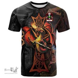 ScotsTee Shop Welsh Marsh of Flint Coat of Arms Family Crest Wales T Shirt Celtic Cross and Dragon With Sword T Shirt