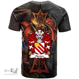 ScotsTee Shop Welsh Horton of Tre gwynt Granston Pembrokeshire Coat of Arms Family Crest Wales T Shirt Celtic Cross and Dragon With Sword T Shirt