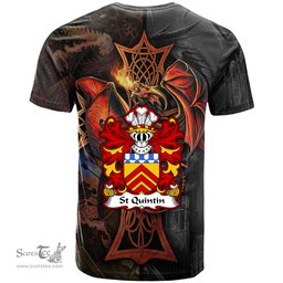 ScotsTee Shop Welsh St Quintin of Tal y fan Glamorgan Coat of Arms Family Crest Wales T Shirt Celtic Cross and Dragon With Sword T Shirt