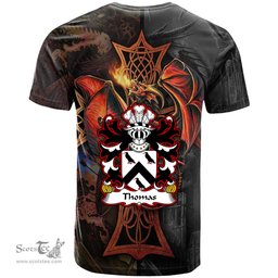 ScotsTee Shop Welsh Thomas AP GRUFFUDD AP NICOLAS Coat of Arms Family Crest Wales T Shirt Celtic Cross and Dragon With Sword T Shirt