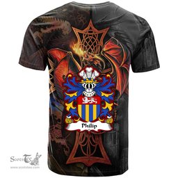 ScotsTee Shop Welsh Philip Sir AP RHYS Breconshire Coat of Arms Family Crest Wales T Shirt Celtic Cross and Dragon With Sword T Shirt