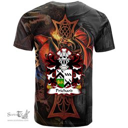 ScotsTee Shop Welsh Prichard Parson of Denbighshire Coat of Arms Family Crest Wales T Shirt Celtic Cross and Dragon With Sword T Shirt