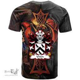 ScotsTee Shop Welsh Urien RHEGED Coat of Arms Family Crest Wales T Shirt Celtic Cross and Dragon With Sword T Shirt