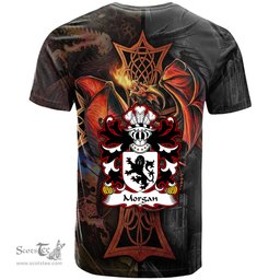 ScotsTee Shop Welsh Morgan of Langstone and Pen coed Llanmartin Coat of Arms Family Crest Wales T Shirt Celtic Cross and Dragon With Sword T Shirt