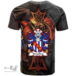 ScotsTee Shop Welsh Stradling of St. Donats Glamorgan Coat of Arms Family Crest Wales T Shirt Celtic Cross and Dragon With Sword T Shirt